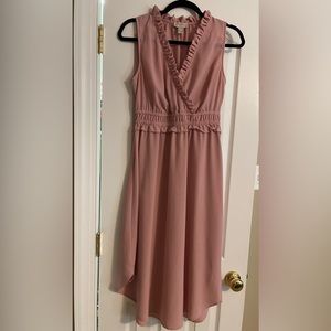 Loft Outlet Ruffled V Neck Sleeveless Dusty Rose Dress